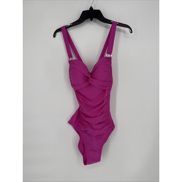 DKNY Women's Size Large Pink Sweetheart Twist Front One Piece Swimsuit New - Picture 5 of 10